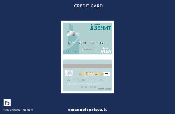 modello di carta di debito visto Russia Bank ZENIT in stile verificato
